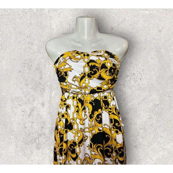 Absolutely Love It!!!  Status Print Strapless Empire Waist Dress Size Large - Picture 5 of 7